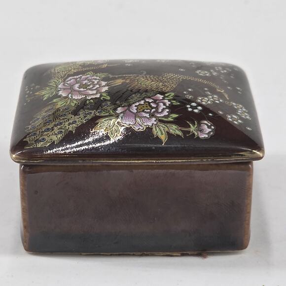 ASAHI trinket Ring Box Jewelry Ceramic Vintage Small 2.75 X 2.75 X 1.5 Peacock - Picture 10 of 12